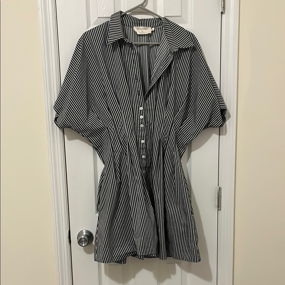 Anthropologie Black and White Striped Mini Dress